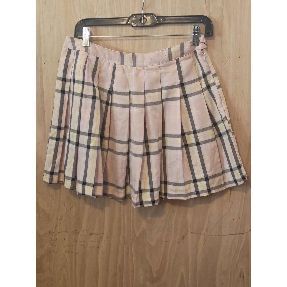 Faded Rose Pink Plaid Pleated Mini Skirt Womens Large Preppy Schoolgirl Check